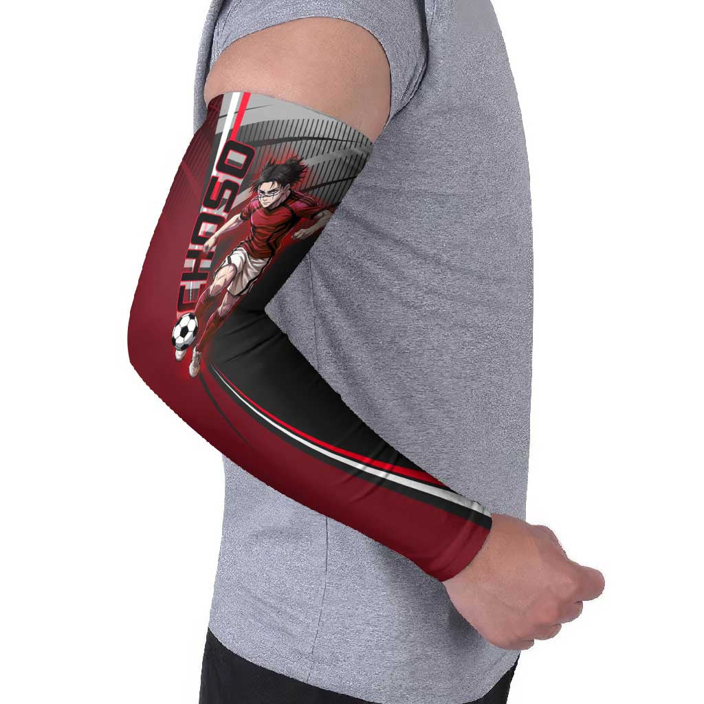 Personalized Choso Jujutsu Kaisen Arm Sleeves with Red Gradient and Dynamic Kick Design