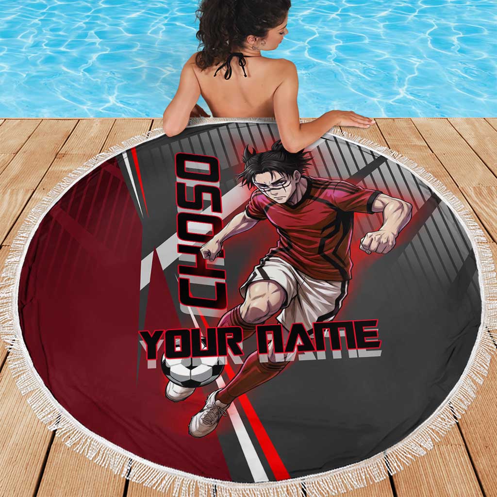Personalized Choso Jujutsu Kaisen Beach Blanket with Red Gradient and Dynamic Kick Design