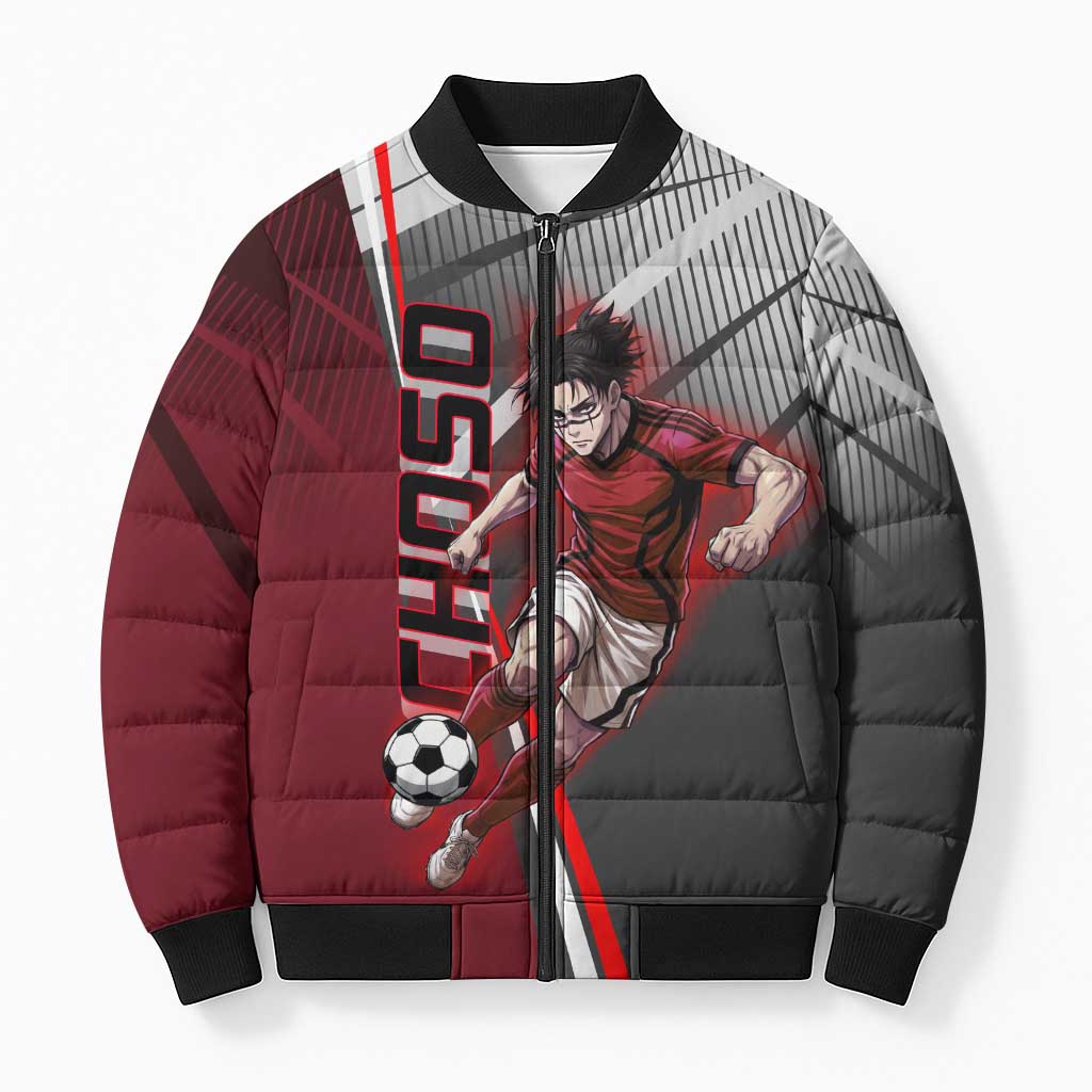 Personalized Choso Jujutsu Kaisen Bomber Puffer Jacket with Red Gradient and Dynamic Kick Design