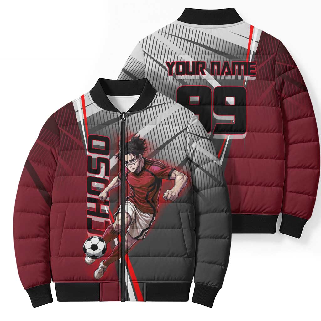 Personalized Choso Jujutsu Kaisen Bomber Puffer Jacket with Red Gradient and Dynamic Kick Design