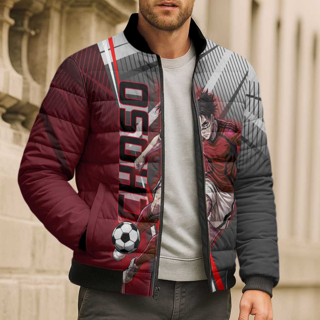 Personalized Choso Jujutsu Kaisen Bomber Puffer Jacket with Red Gradient and Dynamic Kick Design
