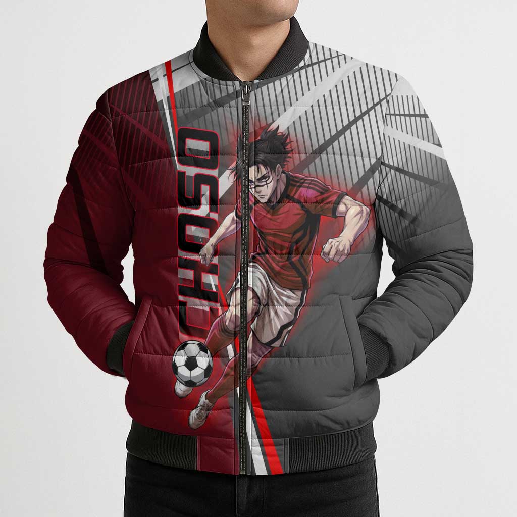 Personalized Choso Jujutsu Kaisen Bomber Puffer Jacket with Red Gradient and Dynamic Kick Design