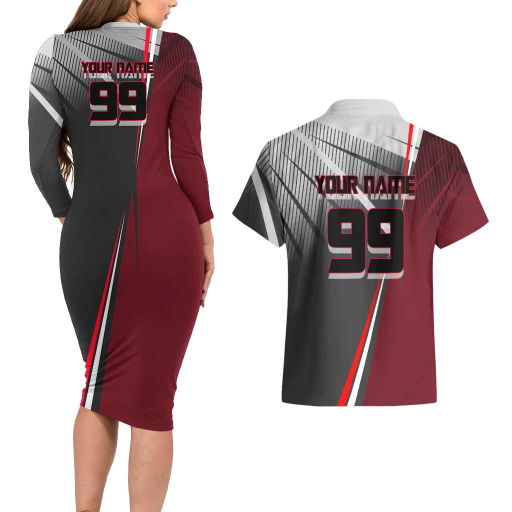Personalized Choso Jujutsu Kaisen Couples Matching Long Sleeve Bodycon Dress and Hawaiian Shirt with Red Gradient and Dynamic Kick Design