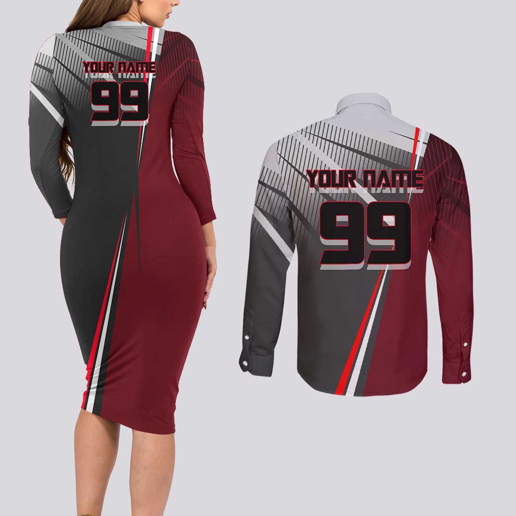 Personalized Choso Jujutsu Kaisen Couples Matching Long Sleeve Bodycon Dress and Long Sleeve Button Shirt with Red Gradient and Dynamic Kick Design