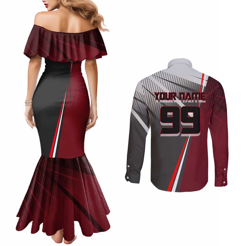 Personalized Choso Jujutsu Kaisen Couples Matching Mermaid Dress and Long Sleeve Button Shirt with Red Gradient and Dynamic Kick Design