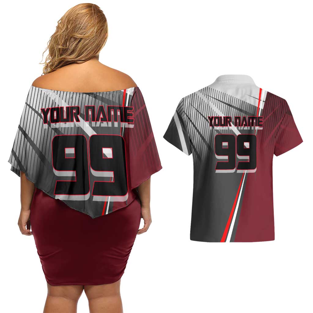 Personalized Choso Jujutsu Kaisen Couples Matching Off Shoulder Short Dress and Hawaiian Shirt with Red Gradient and Dynamic Kick Design