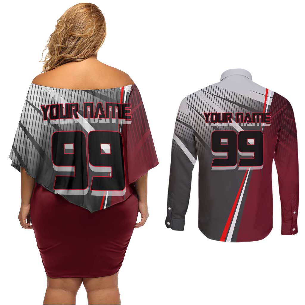 Personalized Choso Jujutsu Kaisen Couples Matching Off Shoulder Short Dress and Long Sleeve Button Shirt with Red Gradient and Dynamic Kick Design