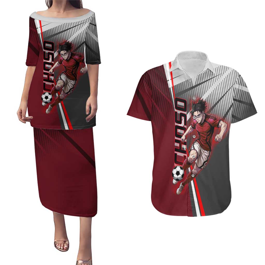 Personalized Choso Jujutsu Kaisen Couples Matching Puletasi and Hawaiian Shirt with Red Gradient and Dynamic Kick Design