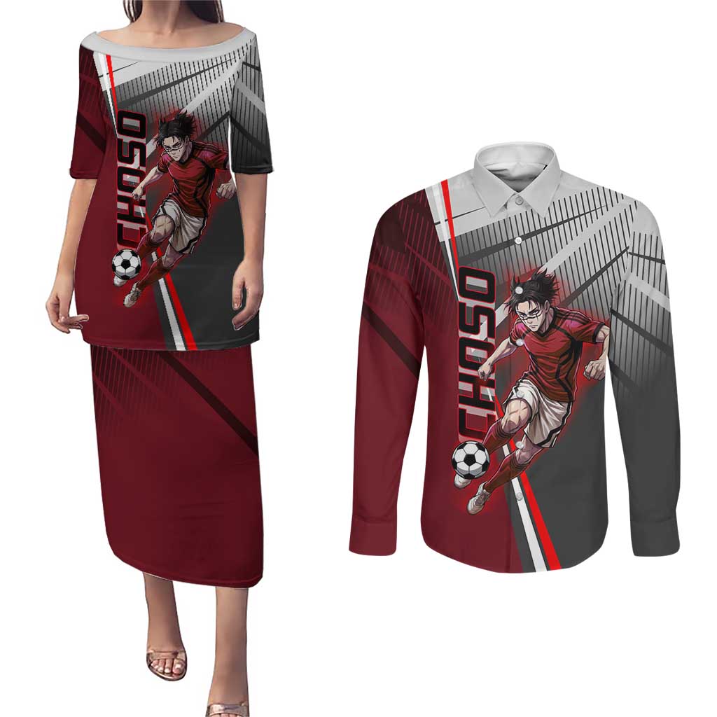 Personalized Choso Jujutsu Kaisen Couples Matching Puletasi and Long Sleeve Button Shirt with Red Gradient and Dynamic Kick Design