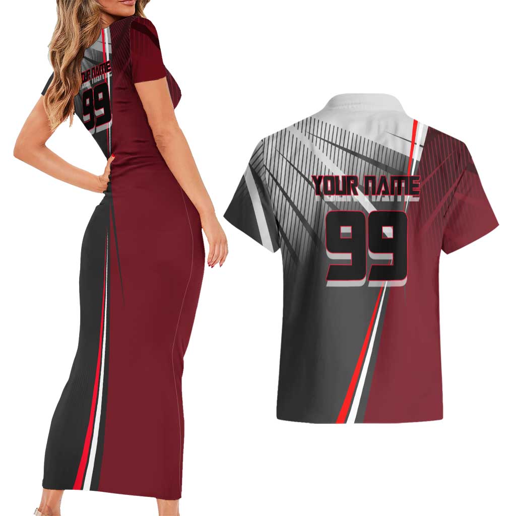 Personalized Choso Jujutsu Kaisen Couples Matching Short Sleeve Bodycon Dress and Hawaiian Shirt with Red Gradient and Dynamic Kick Design