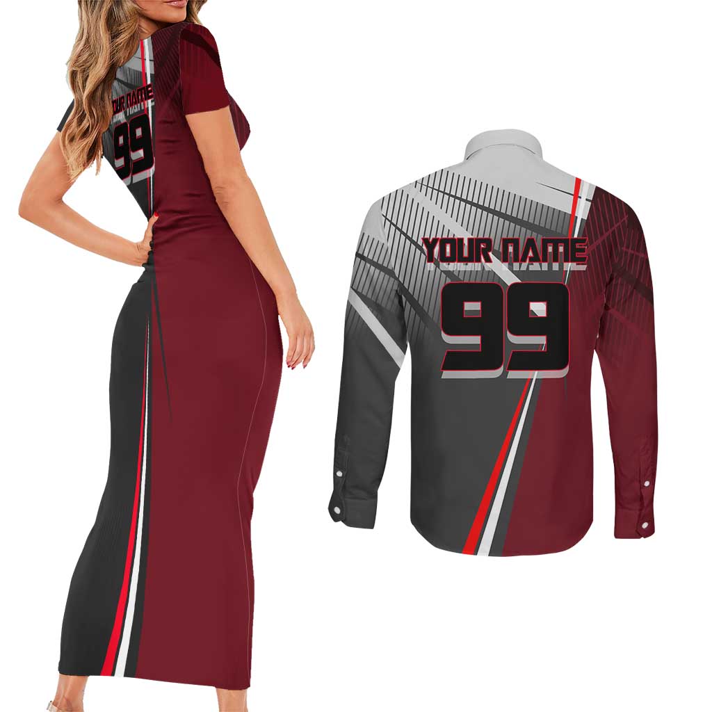 Personalized Choso Jujutsu Kaisen Couples Matching Short Sleeve Bodycon Dress and Long Sleeve Button Shirt with Red Gradient and Dynamic Kick Design