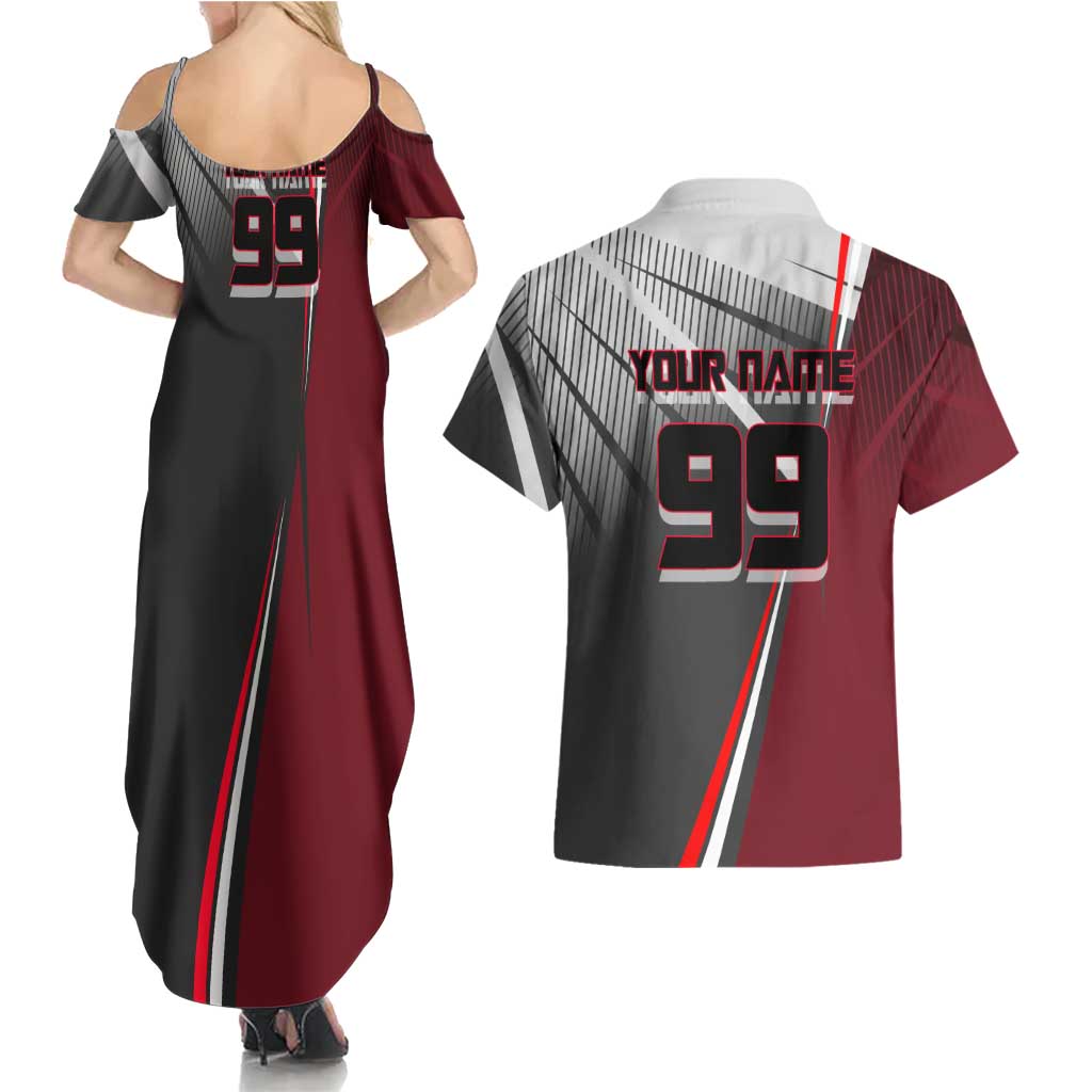 Personalized Choso Jujutsu Kaisen Couples Matching Summer Maxi Dress and Hawaiian Shirt with Red Gradient and Dynamic Kick Design