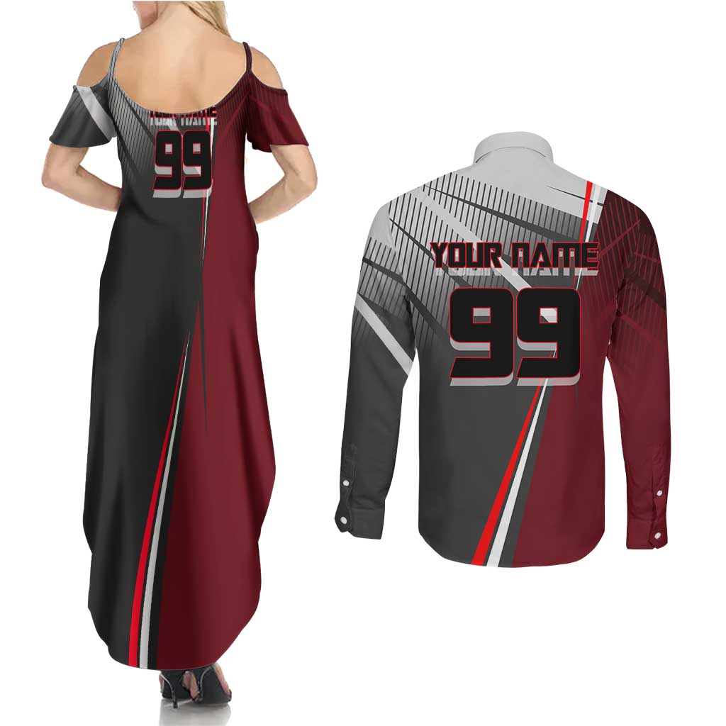 Personalized Choso Jujutsu Kaisen Couples Matching Summer Maxi Dress and Long Sleeve Button Shirt with Red Gradient and Dynamic Kick Design
