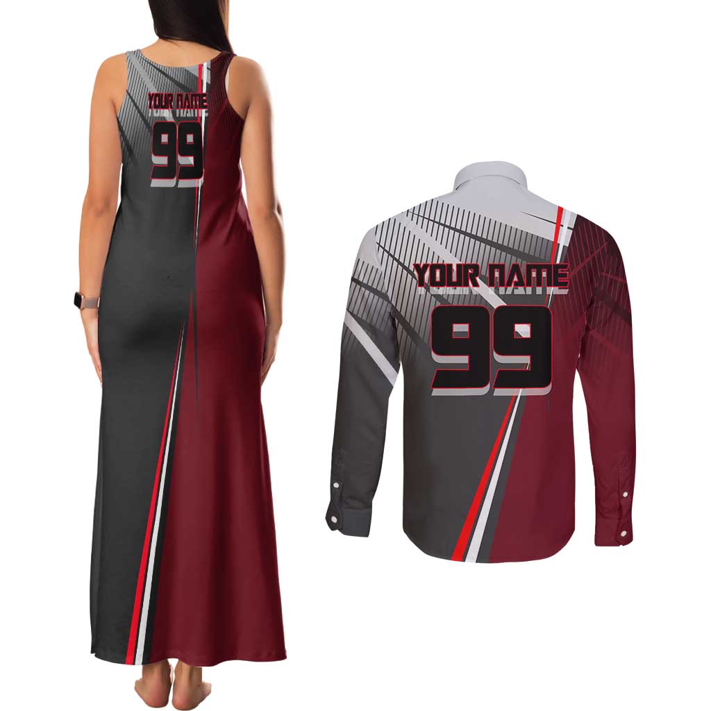 Personalized Choso Jujutsu Kaisen Couples Matching Tank Maxi Dress and Long Sleeve Button Shirt with Red Gradient and Dynamic Kick Design