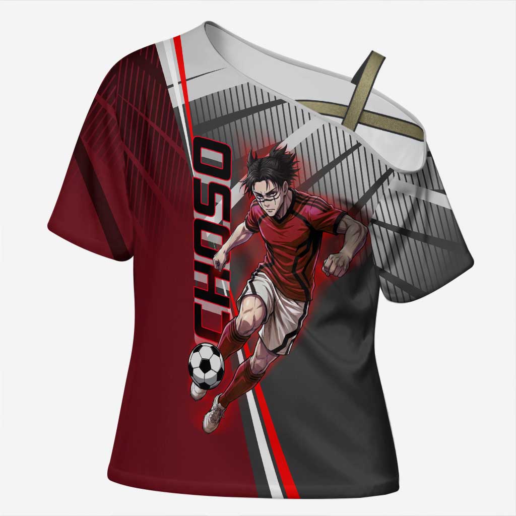 Personalized Choso Jujutsu Kaisen Cross Shoulder Shirt with Red Gradient and Dynamic Kick Design