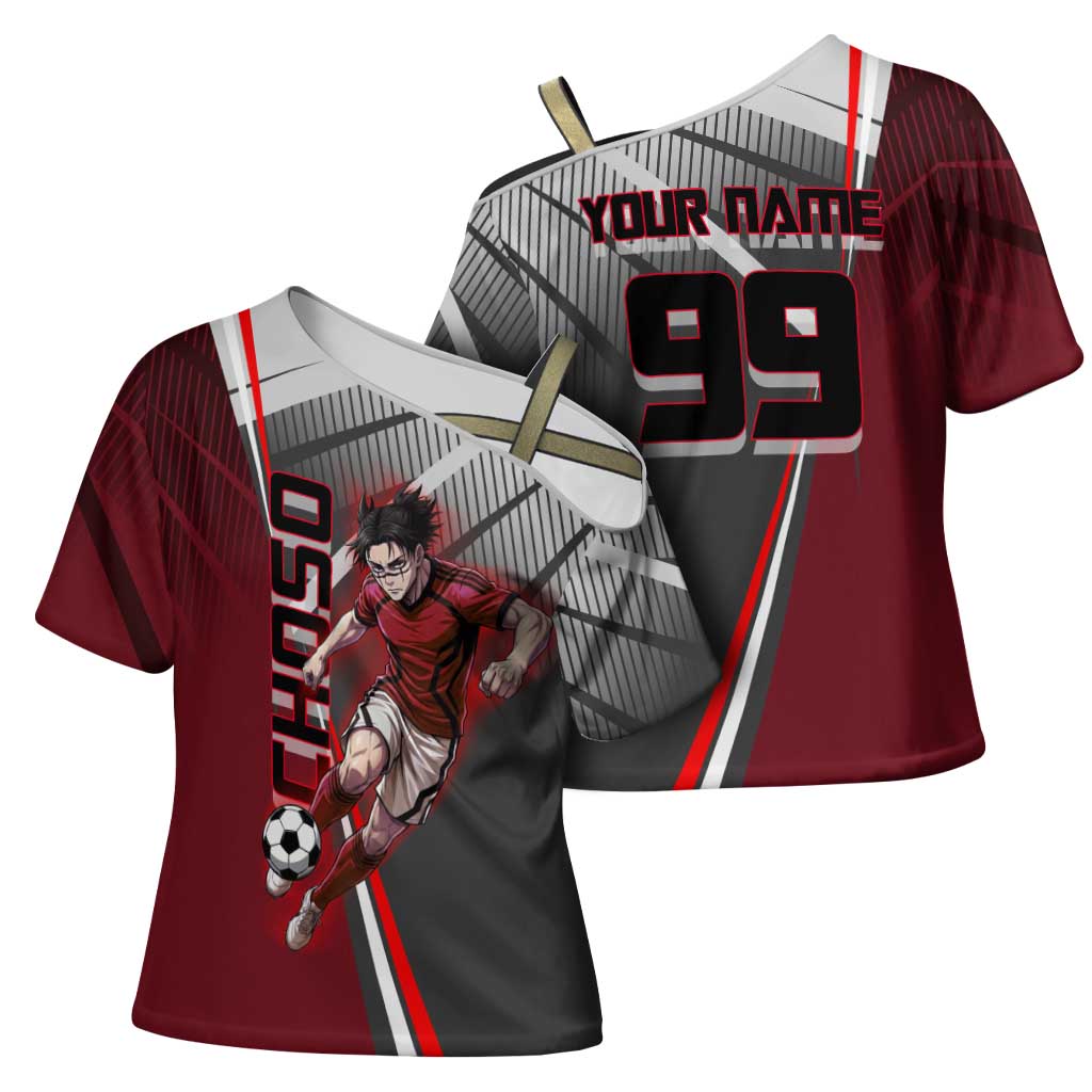 Personalized Choso Jujutsu Kaisen Cross Shoulder Shirt with Red Gradient and Dynamic Kick Design