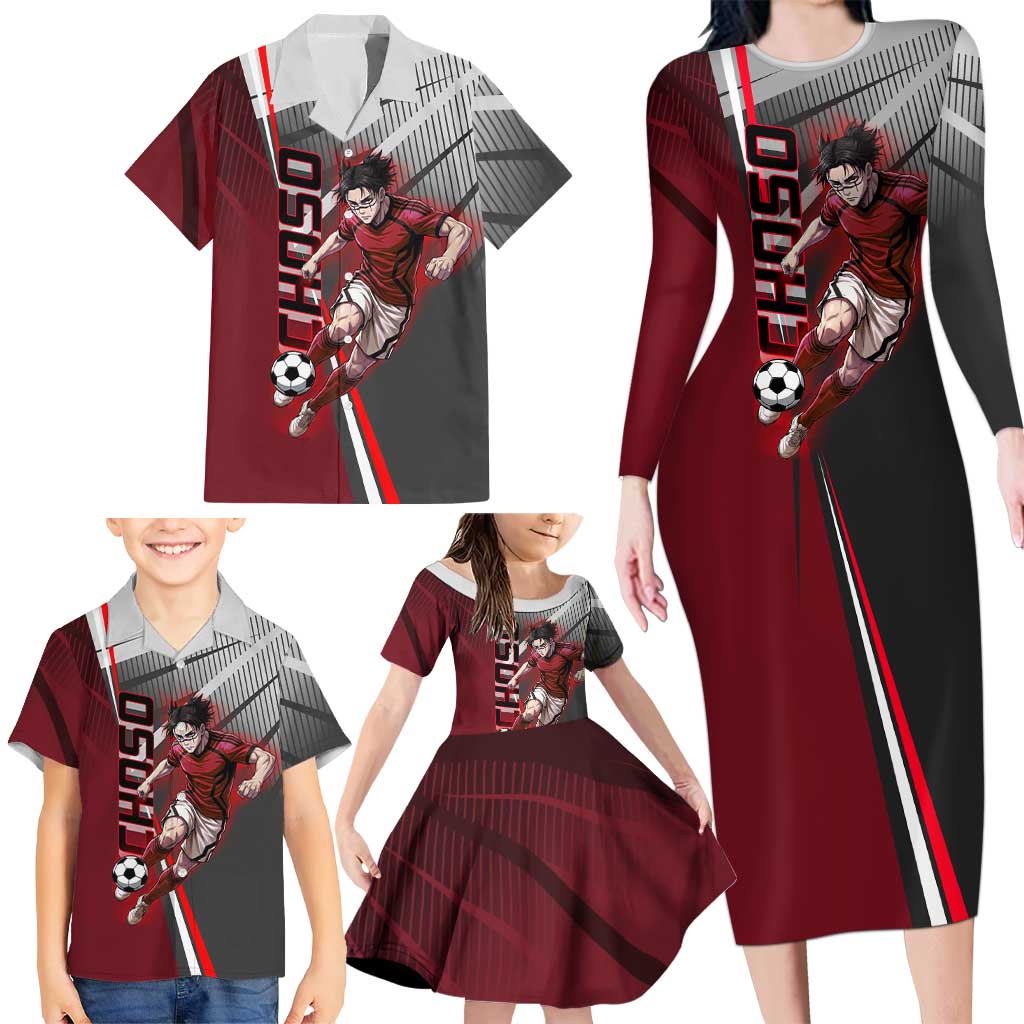 Personalized Choso Jujutsu Kaisen Family Matching Long Sleeve Bodycon Dress and Hawaiian Shirt with Red Gradient and Dynamic Kick Design