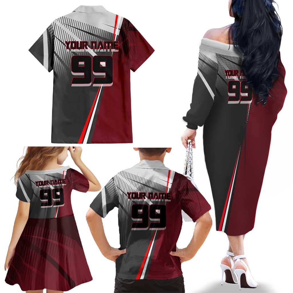 Personalized Choso Jujutsu Kaisen Family Matching Off The Shoulder Long Sleeve Dress and Hawaiian Shirt with Red Gradient and Dynamic Kick Design