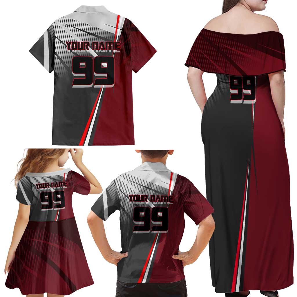 Personalized Choso Jujutsu Kaisen Family Matching Off Shoulder Maxi Dress and Hawaiian Shirt with Red Gradient and Dynamic Kick Design