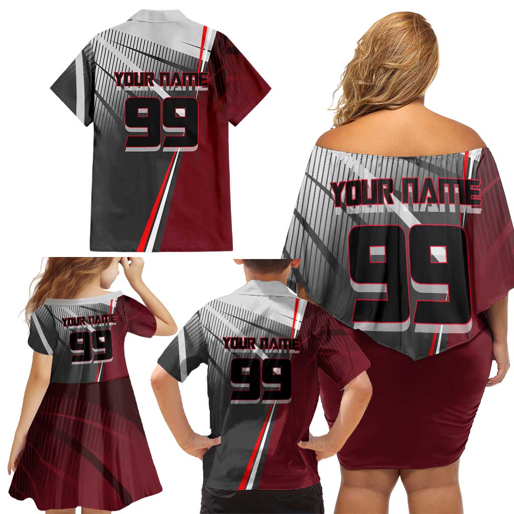 Personalized Choso Jujutsu Kaisen Family Matching Off Shoulder Short Dress and Hawaiian Shirt with Red Gradient and Dynamic Kick Design