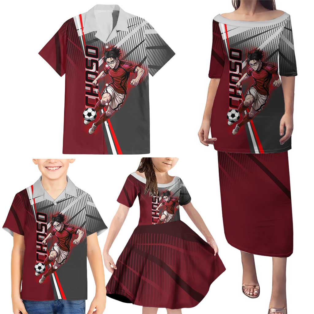Personalized Choso Jujutsu Kaisen Family Matching Puletasi and Hawaiian Shirt with Red Gradient and Dynamic Kick Design
