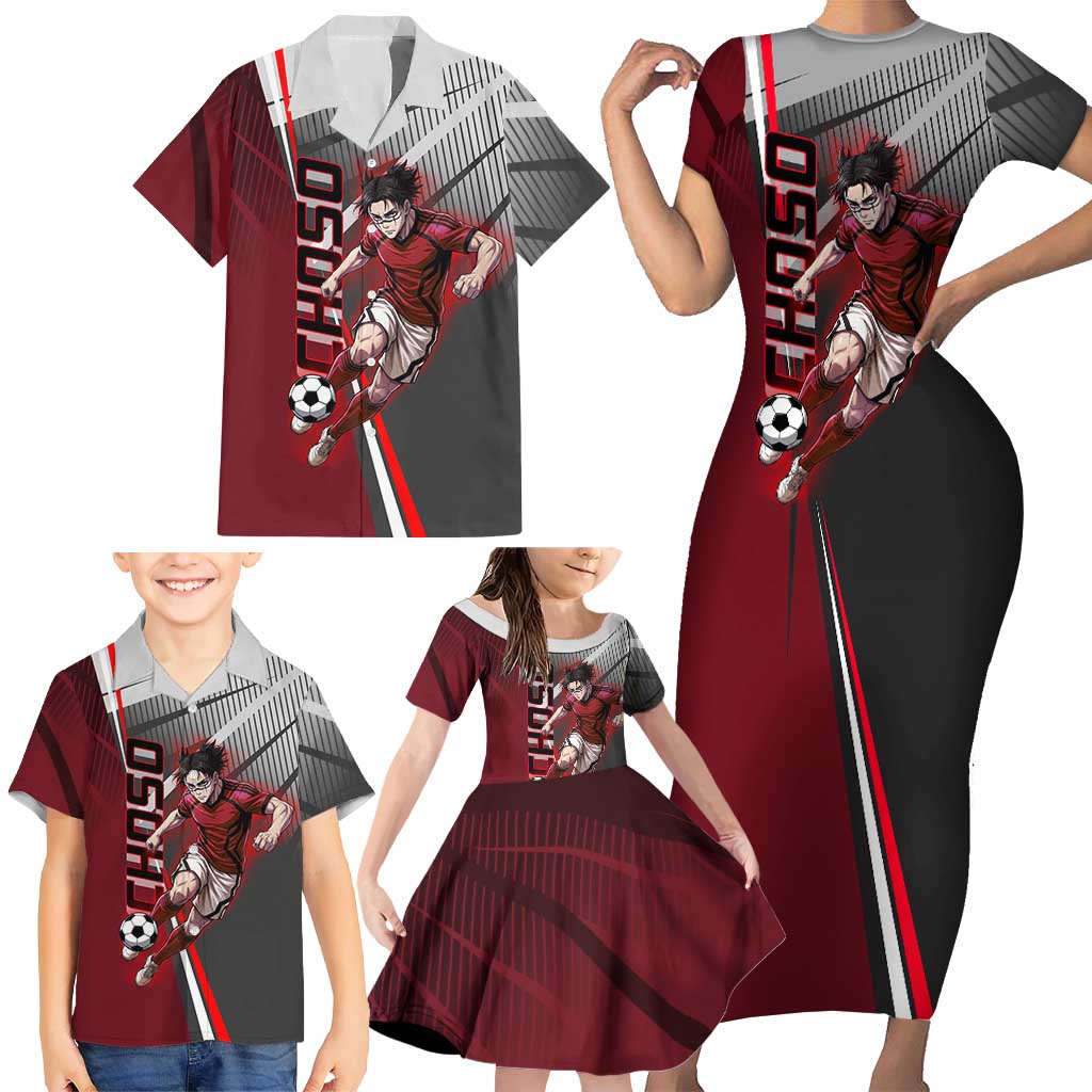Personalized Choso Jujutsu Kaisen Family Matching Short Sleeve Bodycon Dress and Hawaiian Shirt with Red Gradient and Dynamic Kick Design