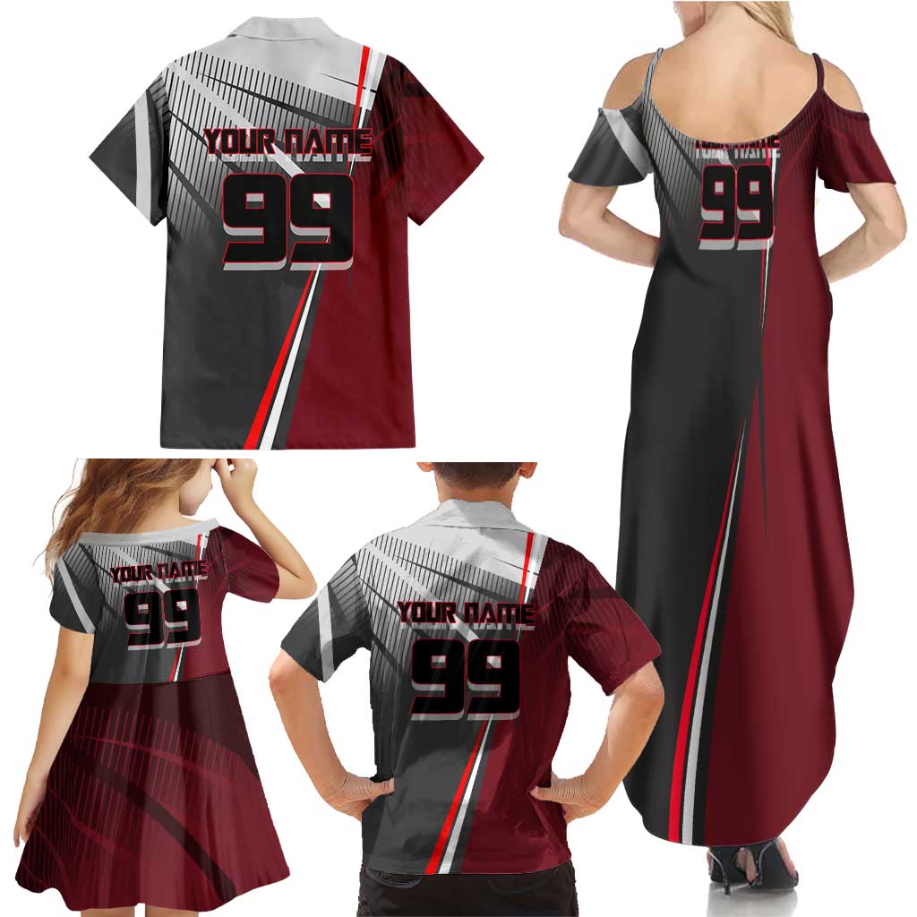 Personalized Choso Jujutsu Kaisen Family Matching Summer Maxi Dress and Hawaiian Shirt with Red Gradient and Dynamic Kick Design