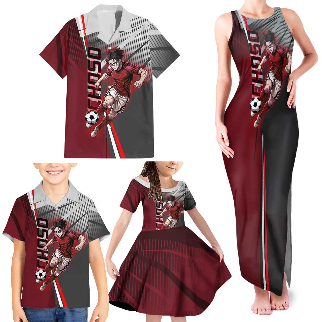 Personalized Choso Jujutsu Kaisen Family Matching Tank Maxi Dress and Hawaiian Shirt with Red Gradient and Dynamic Kick Design