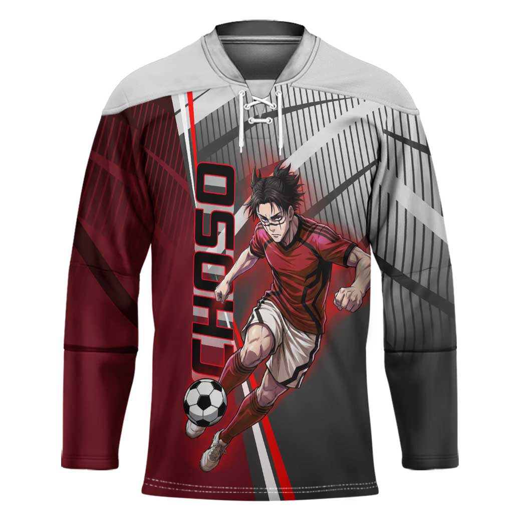 Personalized Choso Jujutsu Kaisen Hockey Jersey with Red Gradient and Dynamic Kick Design