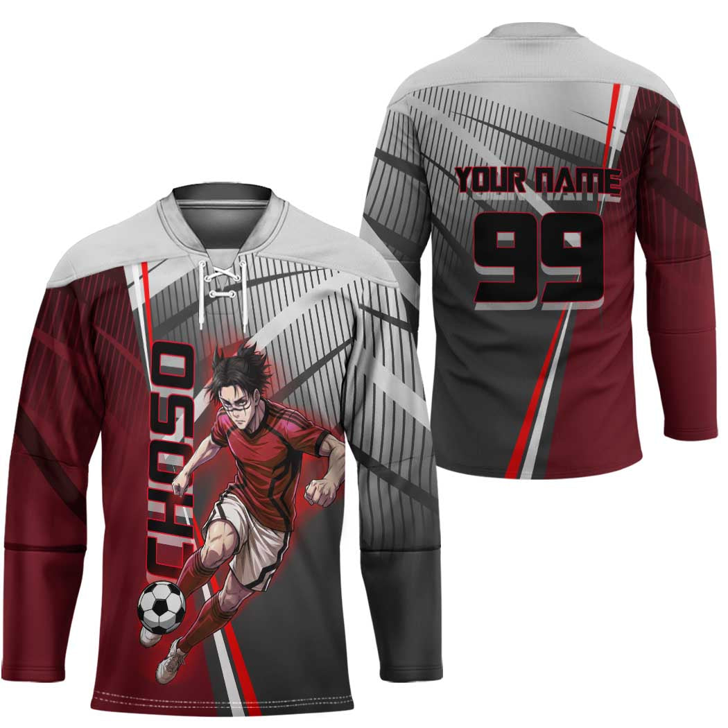 Personalized Choso Jujutsu Kaisen Hockey Jersey with Red Gradient and Dynamic Kick Design