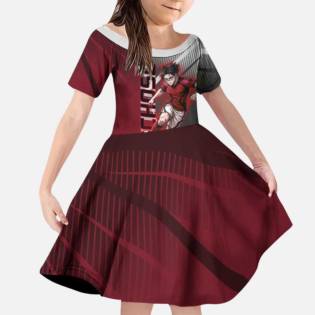 Personalized Choso Jujutsu Kaisen Kid Short Sleeve Dress with Red Gradient and Dynamic Kick Design