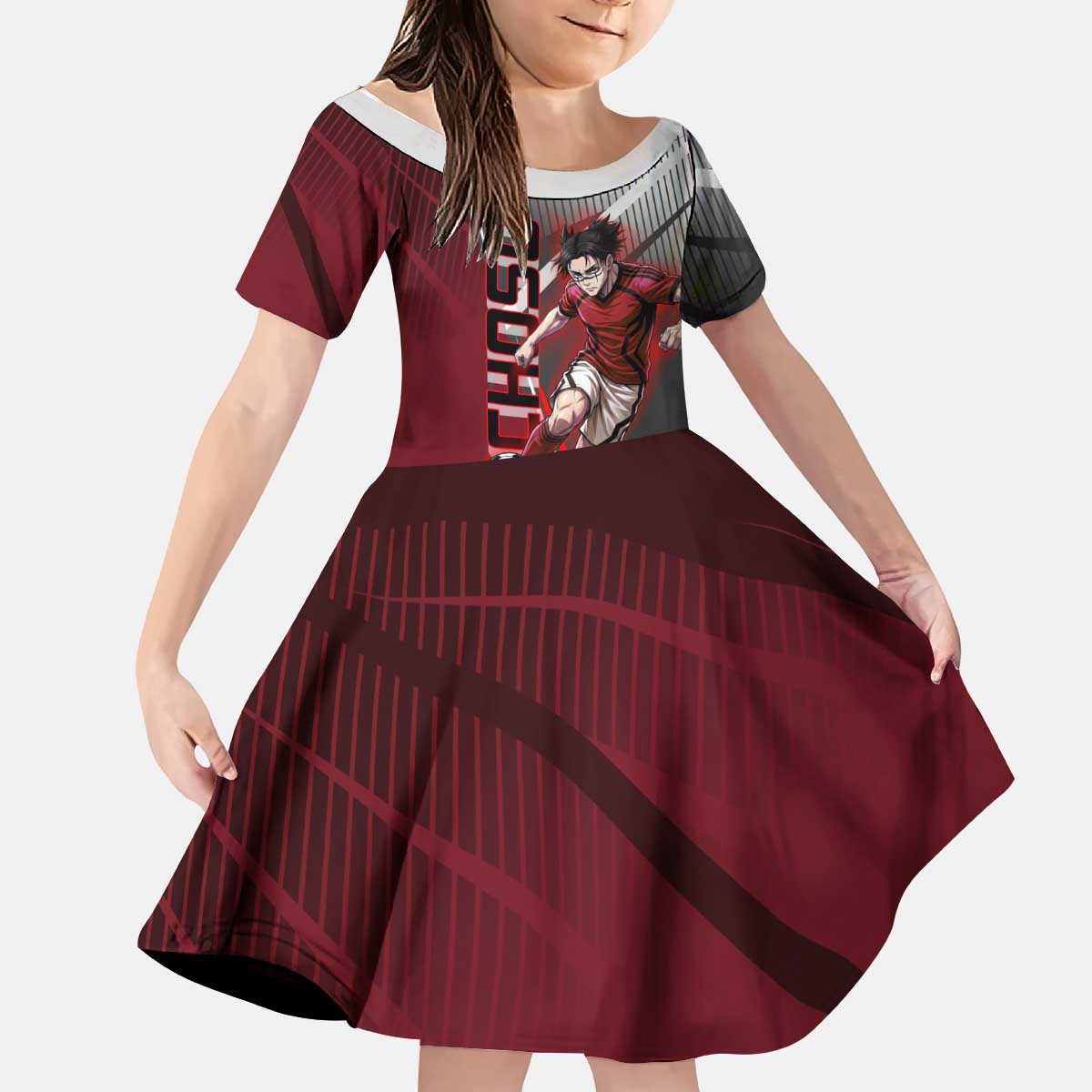 Personalized Choso Jujutsu Kaisen Kid Short Sleeve Dress with Red Gradient and Dynamic Kick Design