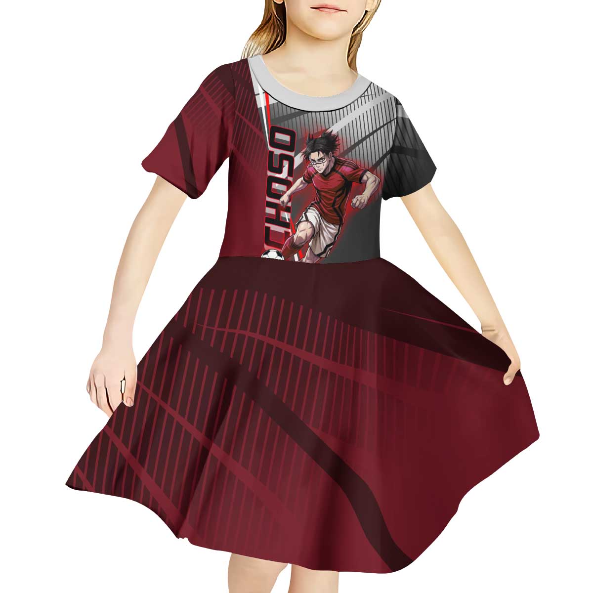 Personalized Choso Jujutsu Kaisen Kid Short Sleeve Dress with Red Gradient and Dynamic Kick Design