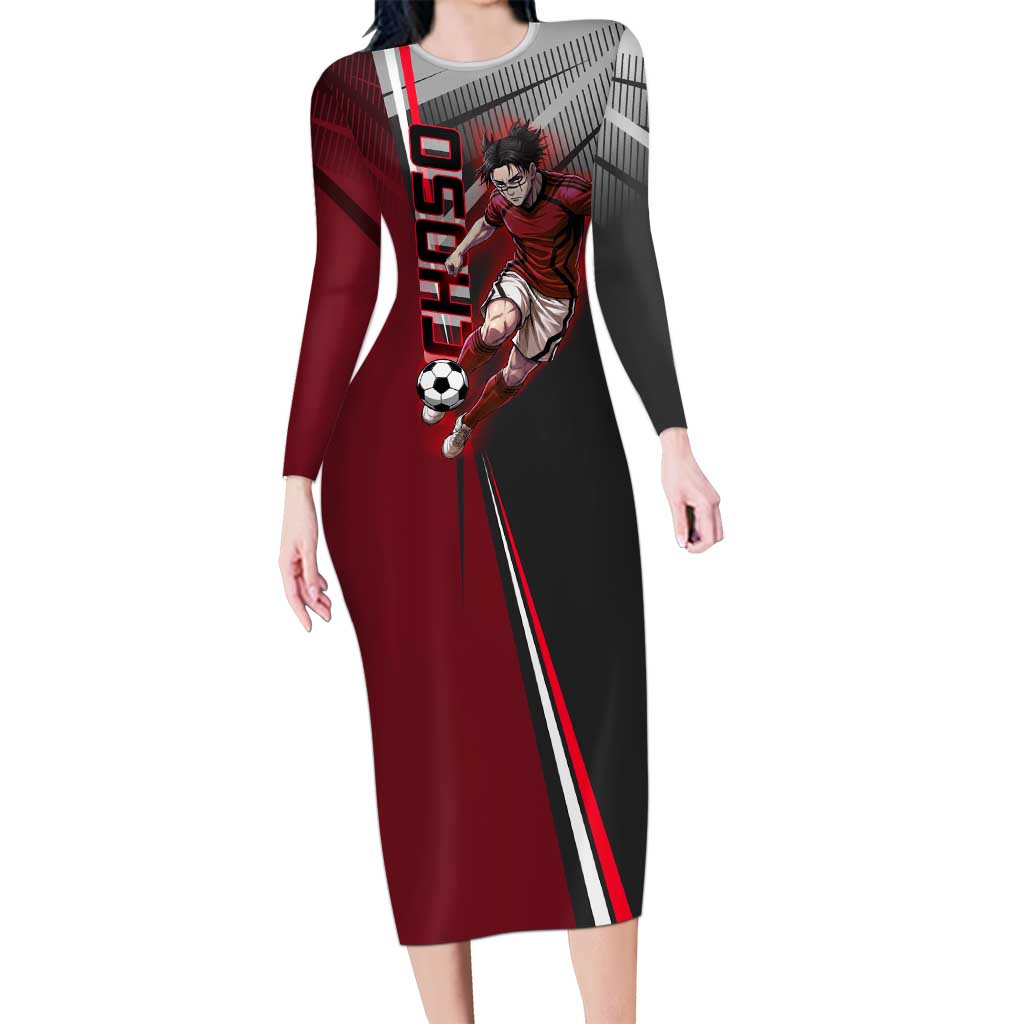 Personalized Choso Jujutsu Kaisen Long Sleeve Bodycon Dress with Red Gradient and Dynamic Kick Design