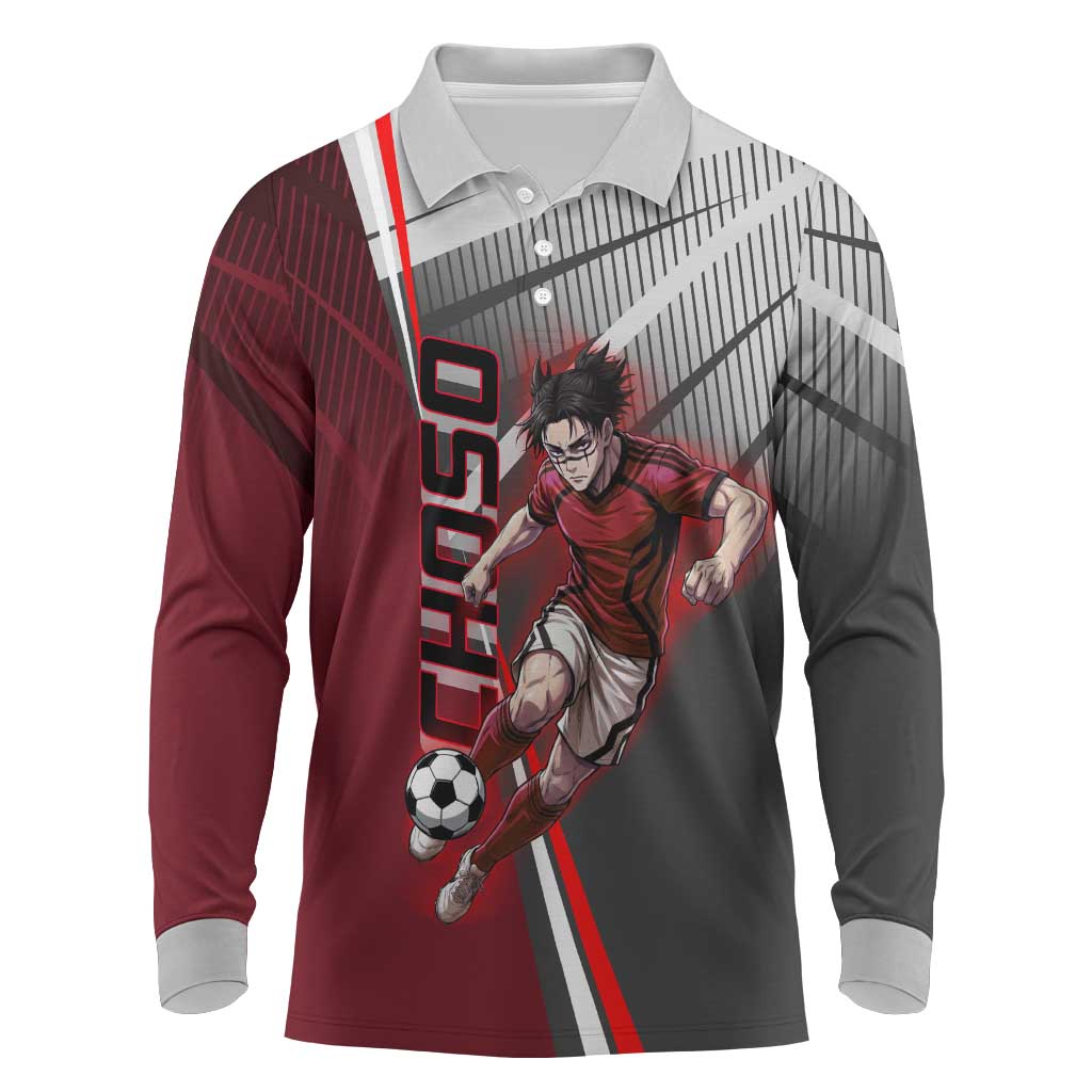 Personalized Choso Jujutsu Kaisen Long Sleeve Polo Shirt with Red Gradient and Dynamic Kick Design