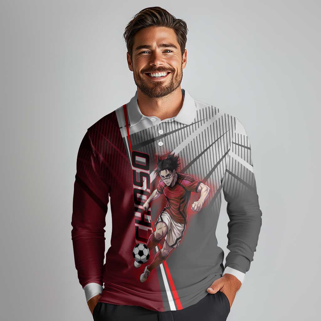 Personalized Choso Jujutsu Kaisen Long Sleeve Polo Shirt with Red Gradient and Dynamic Kick Design