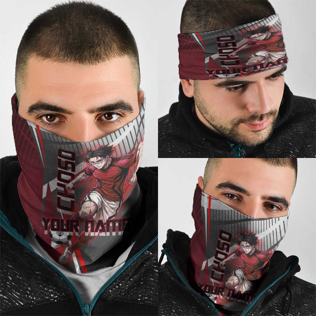Personalized Choso Jujutsu Kaisen Neck Gaiter with Red Gradient and Dynamic Kick Design