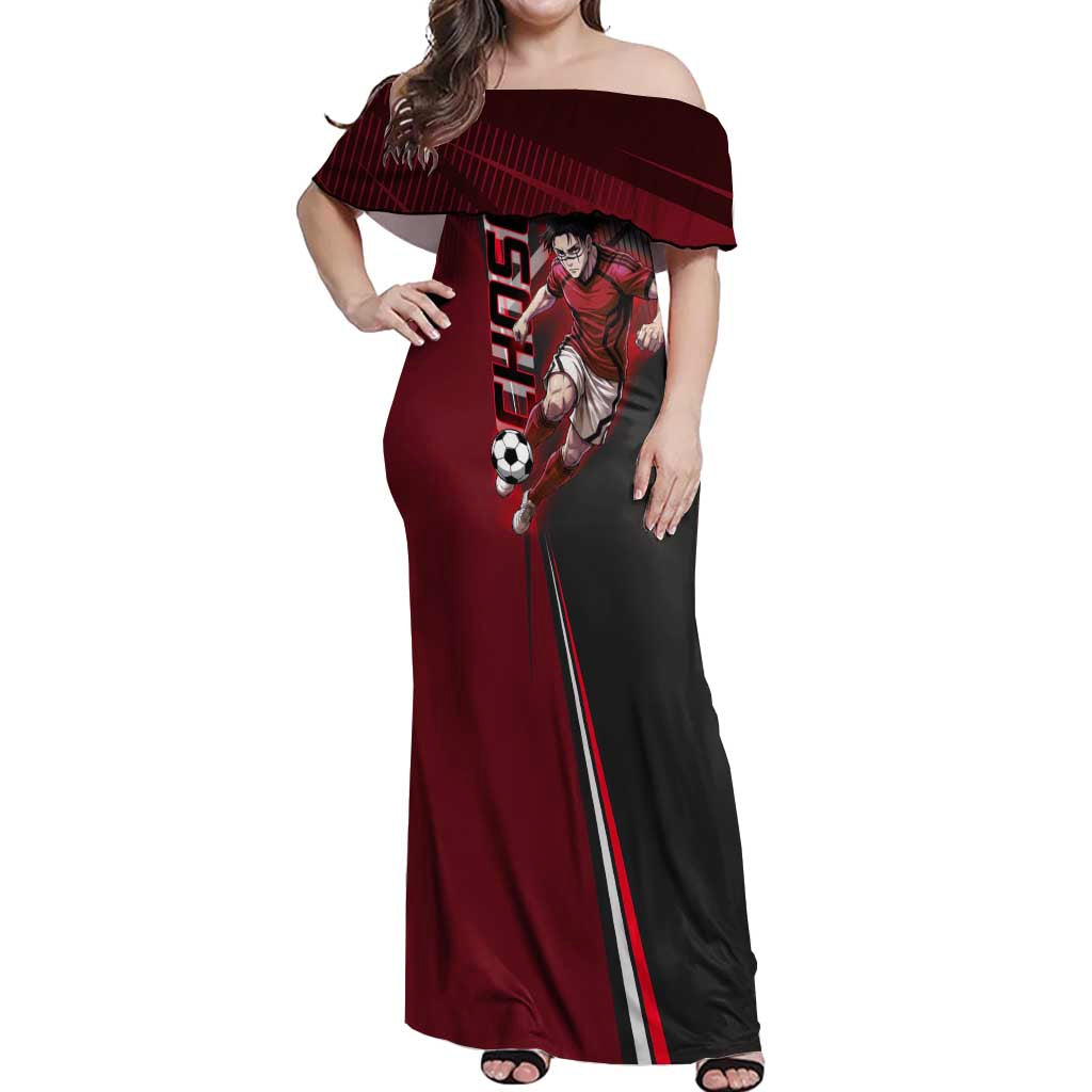 Personalized Choso Jujutsu Kaisen Off Shoulder Maxi Dress with Red Gradient and Dynamic Kick Design