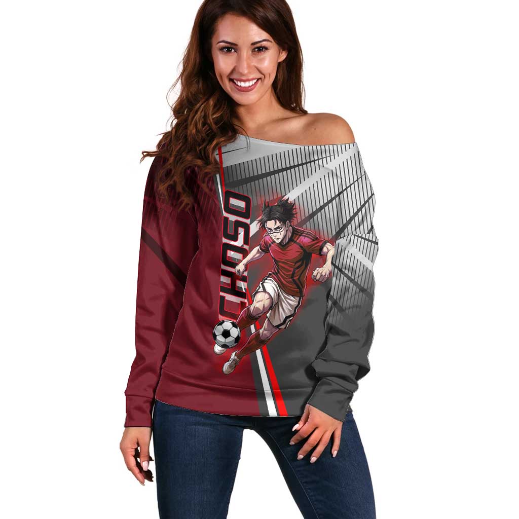 Personalized Choso Jujutsu Kaisen Off Shoulder Sweater with Red Gradient and Dynamic Kick Design