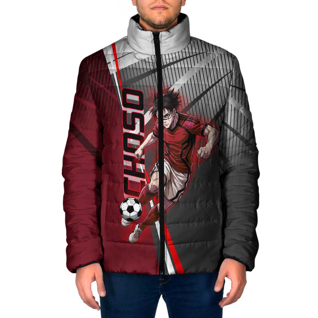 Personalized Choso Jujutsu Kaisen Padded Jacket with Red Gradient and Dynamic Kick Design