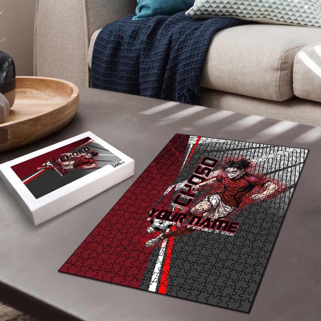 Personalized Choso Jujutsu Kaisen Puzzle with Red Gradient and Dynamic Kick Design