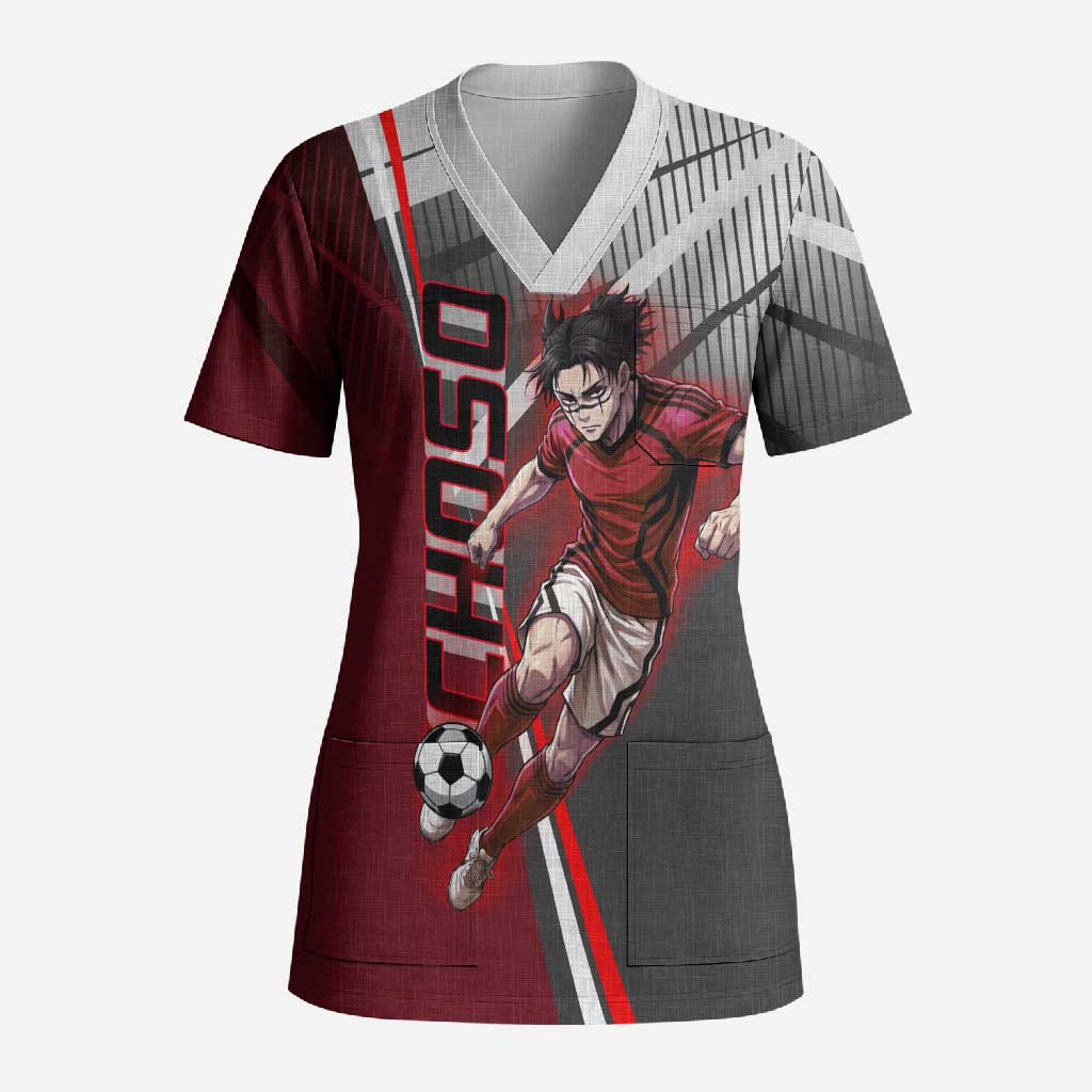 Personalized Choso Jujutsu Kaisen Scrub Top with Red Gradient and Dynamic Kick Design