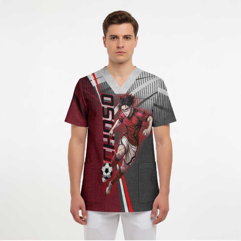 Personalized Choso Jujutsu Kaisen Scrub Top with Red Gradient and Dynamic Kick Design