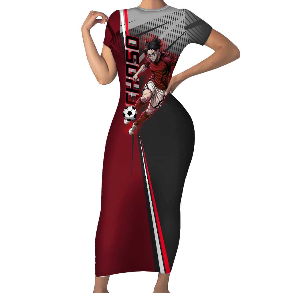 Personalized Choso Jujutsu Kaisen Short Sleeve Bodycon Dress with Red Gradient and Dynamic Kick Design