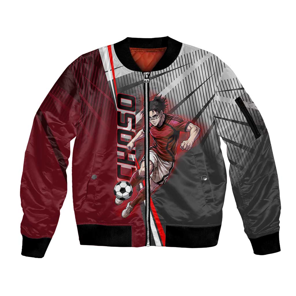 Personalized Choso Jujutsu Kaisen Sleeve Zip Bomber Jacket with Red Gradient and Dynamic Kick Design