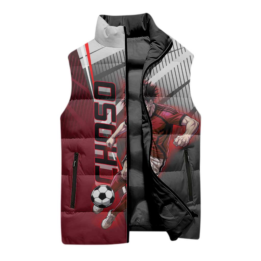 Personalized Choso Jujutsu Kaisen Sleeveless Puffer Jacket with Red Gradient and Dynamic Kick Design