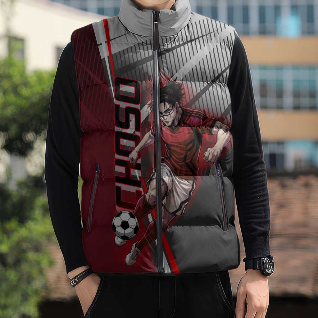 Personalized Choso Jujutsu Kaisen Sleeveless Puffer Jacket with Red Gradient and Dynamic Kick Design