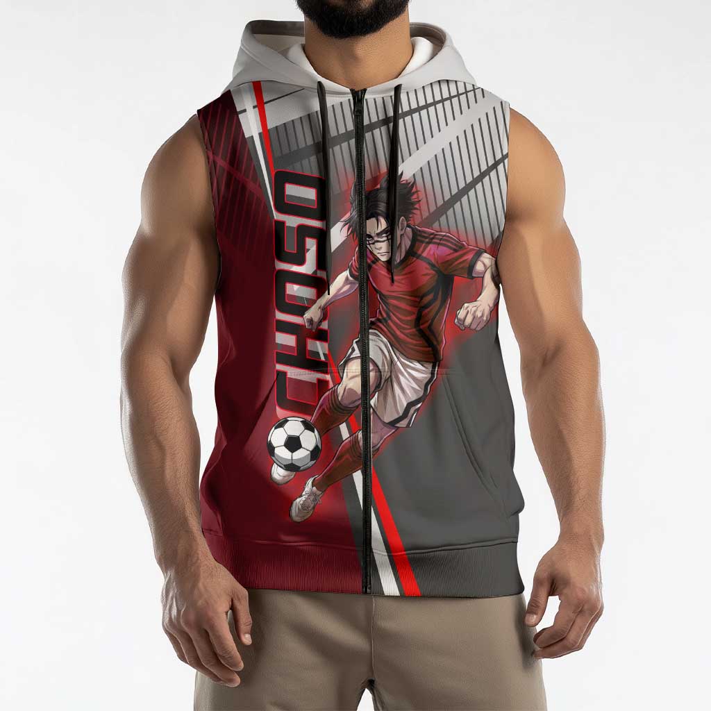 Personalized Choso Jujutsu Kaisen Sleeveless Zip Hoodie with Red Gradient and Dynamic Kick Design