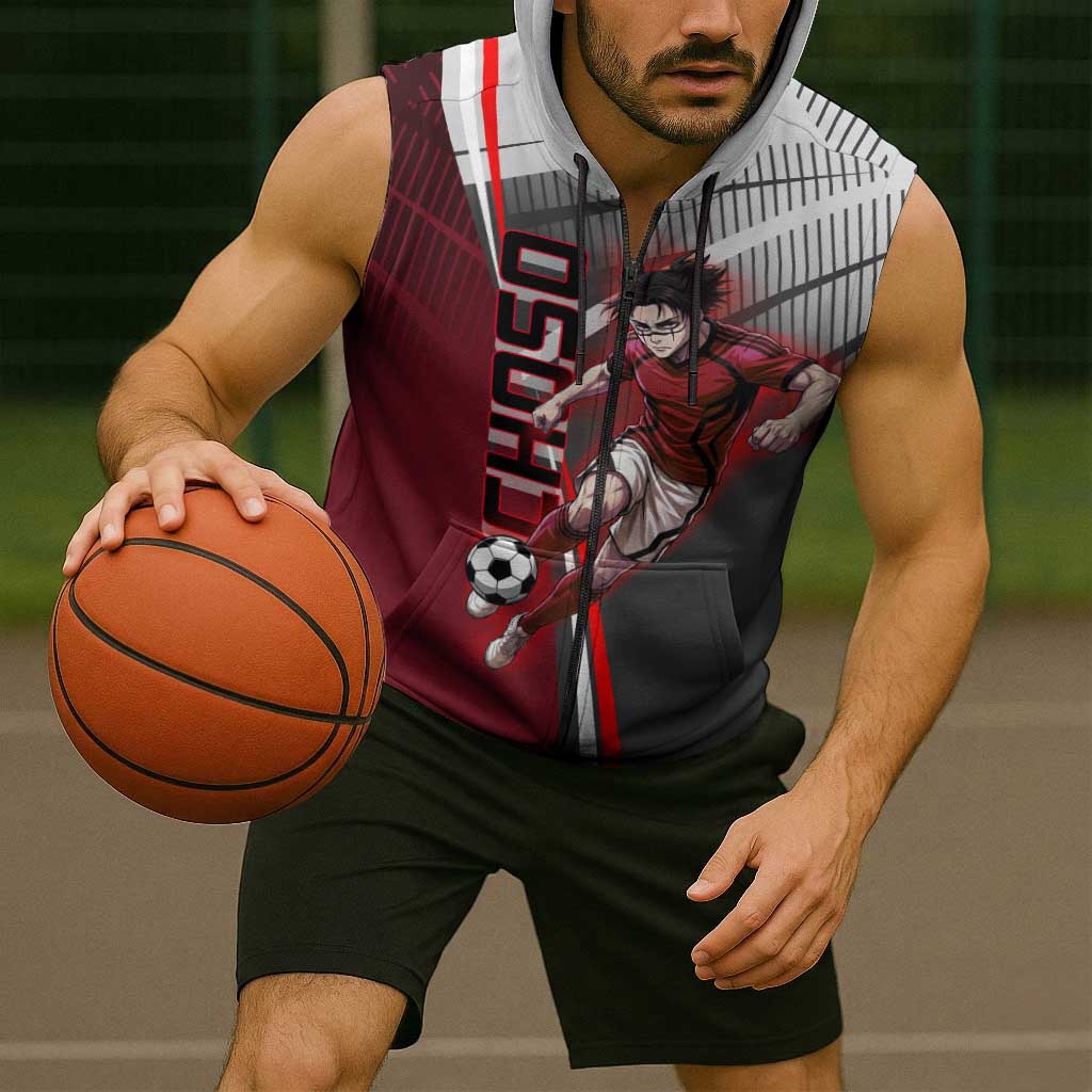Personalized Choso Jujutsu Kaisen Sleeveless Zip Hoodie with Red Gradient and Dynamic Kick Design