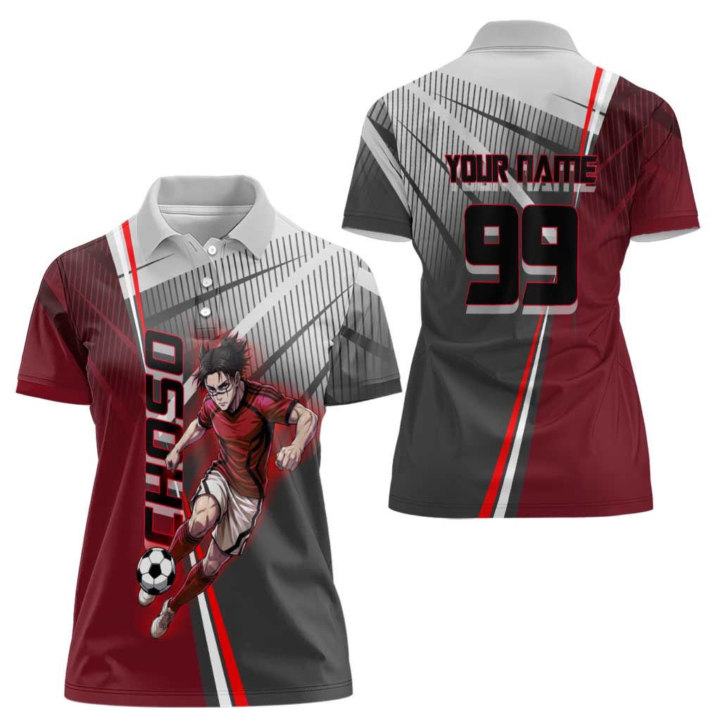 Personalized Choso Jujutsu Kaisen Women Polo Shirt with Red Gradient and Dynamic Kick Design